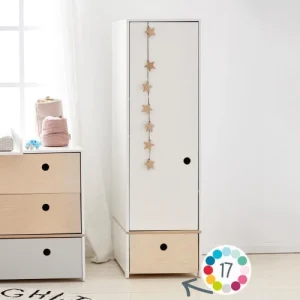 Wookids Armoire 1 Porte Façade Tiroir Blanc 14