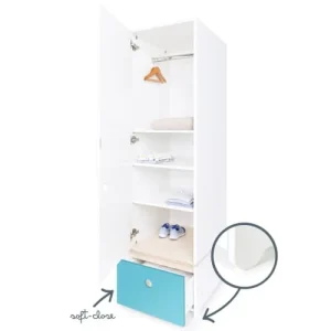 Wookids Armoire 1 Porte Façade Tiroir Bleu Paradis 12