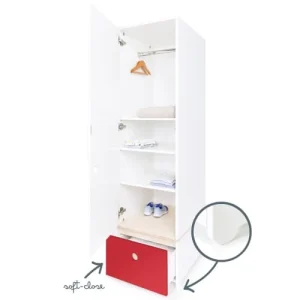 Wookids Armoire 1 Porte Façade Tiroir Rouge 12