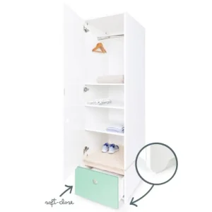 Wookids Armoire 1 Porte Façade Tiroir Vert Menthe 12