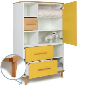 Wookids Armoire 147cm 1 Porte 2 Tiroirs Jaune Soleil 12