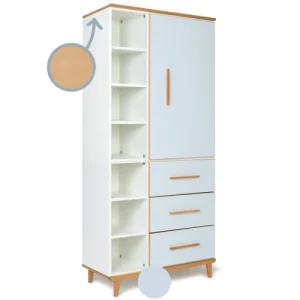 Wookids Armoire 198cm 1 Porte 3 Tiroirs Bleu Ciel 10