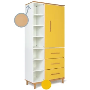 Wookids Armoire 198cm 1 Porte 3 Tiroirs Jaune Soleil 10