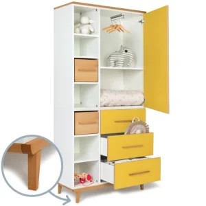 Wookids Armoire 198cm 1 Porte 3 Tiroirs Jaune Soleil 12