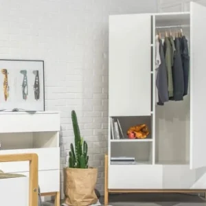 Nateo Concept Armoire 2 Portes 1 Tiroir Blanc Et Chêne 8