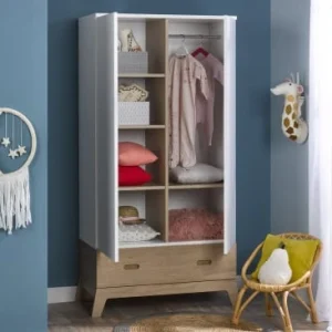 Nateo Concept Armoire 2 Portes 1 Tiroir Blanc Et Chêne 10