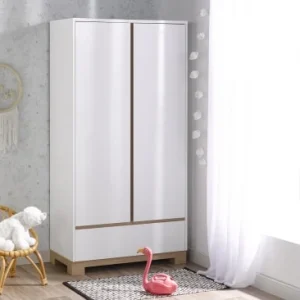 Nateo Concept Armoire 2 Portes 1 Tiroir Blanc Et Chêne Clair 10