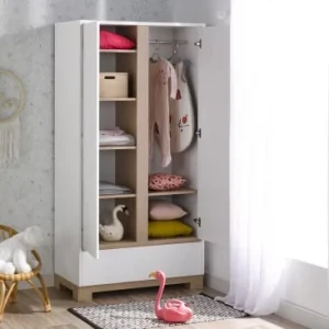 Nateo Concept Armoire 2 Portes 1 Tiroir Blanc Et Chêne Clair 12