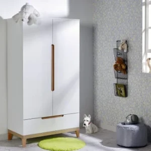 Nateo Concept Armoire 2 Portes 1 Tiroir Blanc Et Hêtre 7