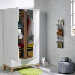 Nateo Concept Armoire 2 Portes 1 Tiroir Blanc Et Hêtre 9