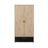 Terre De Nuit Armoire 2 Portes 1 Tiroir En Bois Imitation Chêne Clair Et Noir 200cm 17