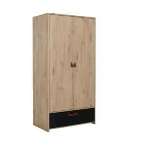 Terre De Nuit Armoire 2 Portes 1 Tiroir En Bois Imitation Chêne Clair Et Noir 200cm 9