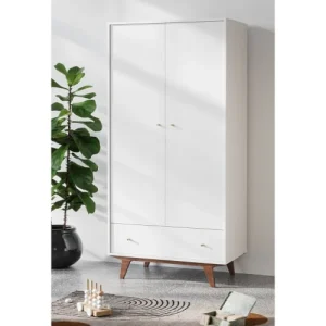 CALICOSY Armoire 2 Portes 1 Tiroir – H185 Cm – Blanc 10