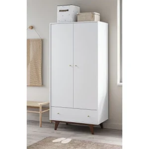 CALICOSY Armoire 2 Portes 1 Tiroir – H185 Cm – Blanc 12