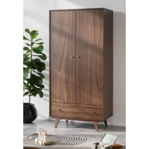 CALICOSY Armoire 2 Portes 1 Tiroir – H185 Cm – Marron 10