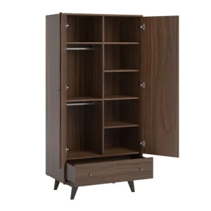 CALICOSY Armoire 2 Portes 1 Tiroir – H185 Cm – Marron 12