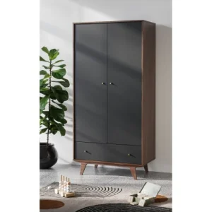 CALICOSY Armoire 2 Portes 1 Tiroir – H185 Cm – Noir 10