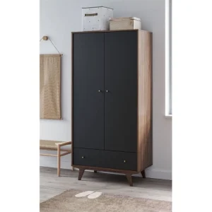 CALICOSY Armoire 2 Portes 1 Tiroir – H185 Cm – Noir 14