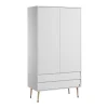 CALICOSY Armoire 2 Portes 2 Tiroirs Avec Penderie – L100 X H191 Cm – Blanc 22