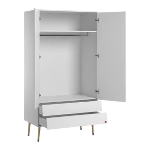 CALICOSY Armoire 2 Portes 2 Tiroirs Avec Penderie – L100 X H191 Cm – Blanc 11