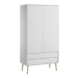 CALICOSY Armoire 2 Portes 2 Tiroirs Avec Penderie – L100 X H191 Cm – Blanc 13