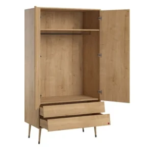 CALICOSY Armoire 2 Portes 2 Tiroirs Avec Penderie – L100 X H191 Cm – Marron 11