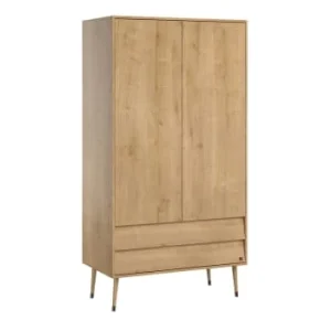 CALICOSY Armoire 2 Portes 2 Tiroirs Avec Penderie – L100 X H191 Cm – Marron 15