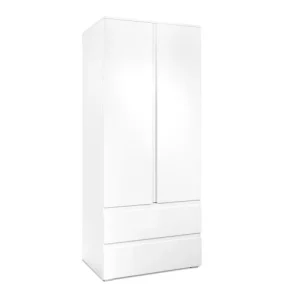 CALICOSY Armoire 2 Portes 2 Tiroirs Blanc- L80 X H191 X P55 Cm 10