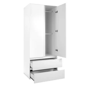 CALICOSY Armoire 2 Portes 2 Tiroirs Blanc- L80 X H191 X P55 Cm 12