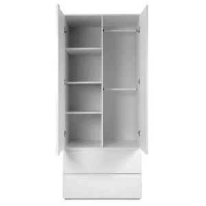 CALICOSY Armoire 2 Portes 2 Tiroirs Blanc- L80 X H191 X P55 Cm 14