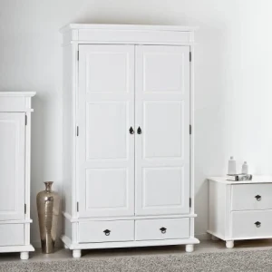 Altobuy Armoire 2 Portes 2 Tiroirs Bois Massif Vernis Blanc 10