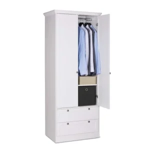 Terre De Nuit Armoire 2 Portes 2 Tiroirs En Bois Blanc 200cm 8