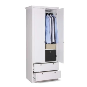 Terre De Nuit Armoire 2 Portes 2 Tiroirs En Bois Blanc 200cm 10