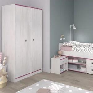 CALICOSY Armoire 2 Portes Avec Penderies Et Lingère L90 Cm – Décor Bois Blanc 10