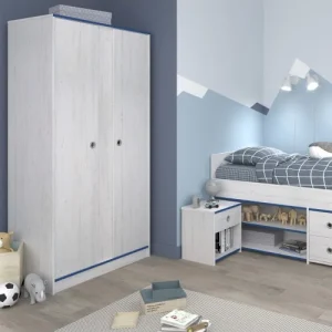 CALICOSY Armoire 2 Portes Avec Penderies Et Lingère L90 Cm – Décor Bois Blanc 14