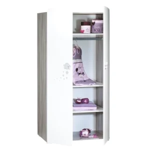 BabyPrice Armoire 2 Portes Bébé 175x85x56cm En Bois Blanc 9