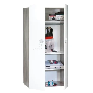 BabyPrice Armoire 2 Portes Bébé 175x85x56cm En Bois Blanc 11