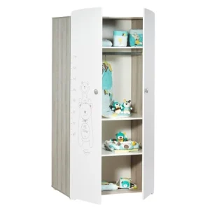 BabyPrice Armoire 2 Portes Bébé 175x85x56cm En Mélamine Blanc 7