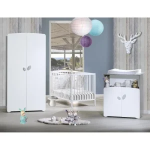 BabyPrice Armoire 2 Portes Bébé 175x86x56cm En Bois Gris 9