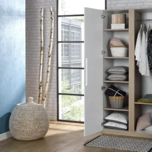 Nateo Concept Armoire 2 Portes Blanc Et Chêne Clair 12