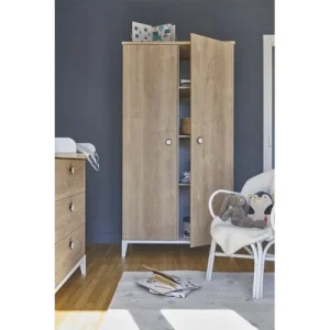 CALICOSY Armoire 2 Portes Décor Bois Et Blanc Bébé – 102 X 195cm 11