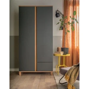 CALICOSY Armoire 2 Portes Et 1 Tiroir – H183 Cm – Chêne Artisan / Gris 7