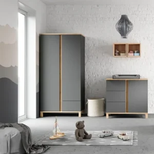 CALICOSY Armoire 2 Portes Et 1 Tiroir – H183 Cm – Chêne Artisan / Gris 9