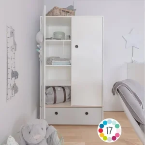 Wookids Armoire 2 Portes Façade Tiroir Blanc 14