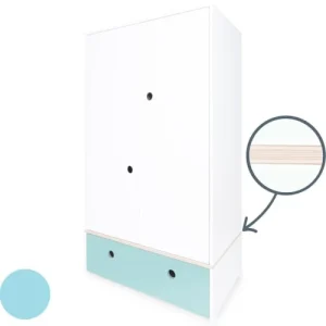 Wookids Armoire 2 Portes Façade Tiroir Bleu Ciel 10