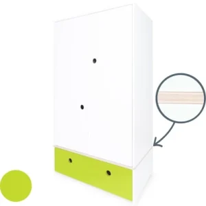 Wookids Armoire 2 Portes Façade Tiroir Citron Vert 10