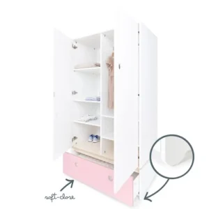 Wookids Armoire 2 Portes Façade Tiroir Rose Pastel 12