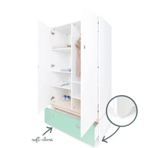 Wookids Armoire 2 Portes Façade Tiroir Vert Menthe 12