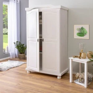 Altobuy Armoire 2 Portes + Penderie Bois Massif Vernis Blanc 9