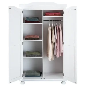 Altobuy Armoire 2 Portes + Penderie Bois Massif Vernis Blanc 11